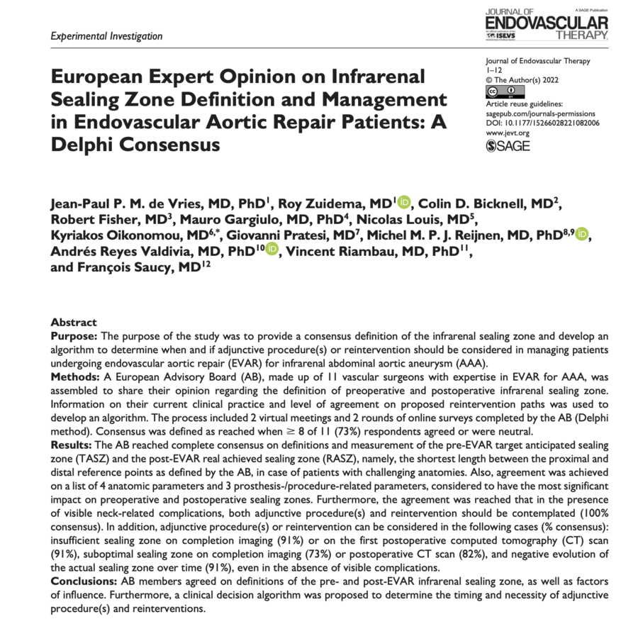 Article scientifique de chirurgie vasculaire dans le Journal of Endovascular Therapy