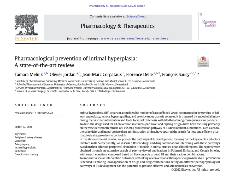 Article scientifique de chirurgie vasculaire dans Pharmacology and Therapeutics 